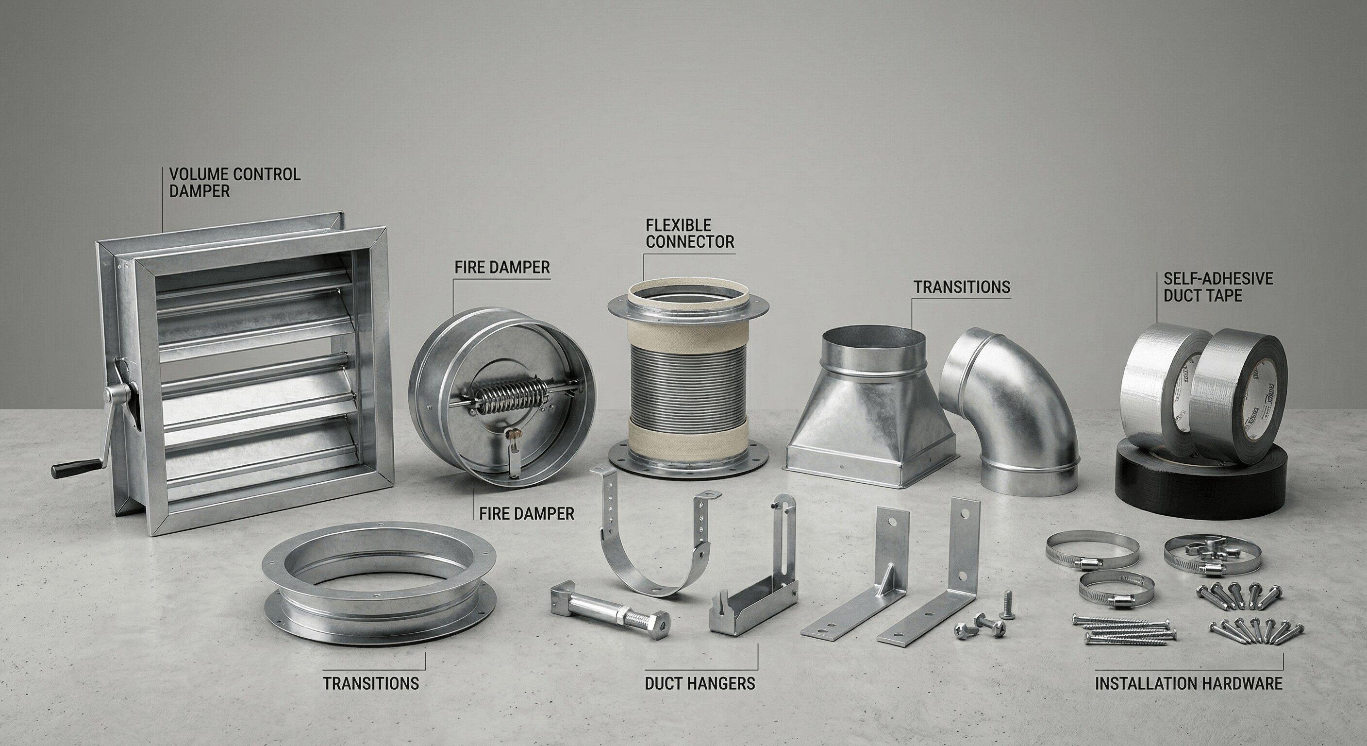 A collection of various duct accessories.